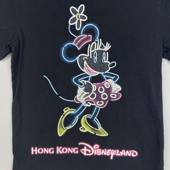 Disney Hong Kong Shirt Womens Small Black Glow in Dark Minnie Mouse Disneyland - Picture 2 of 14